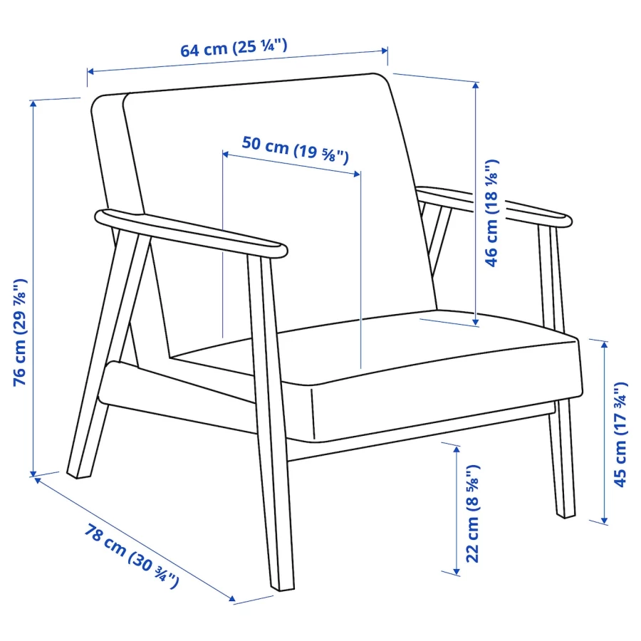 Кресло - IKEA EKENÄSET/EKENASET, 64х78х76 см, черный, ЭКЕНЭСЕТ ИКЕА (изображение №5)