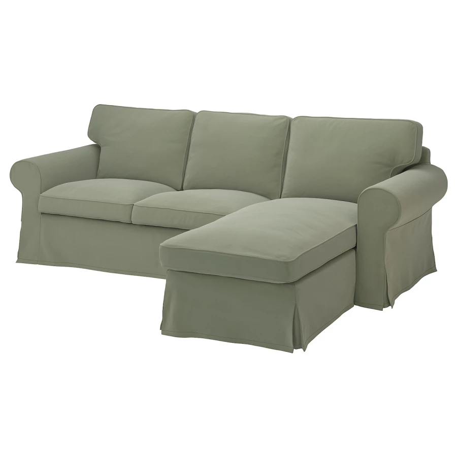 3-местный диван с шезлонгом - IKEA EKTORP, 88x88x252см, светло-зеленый, ЭКТОРП ИКЕА (изображение №1)