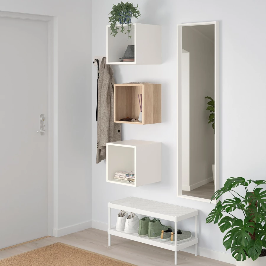Комбинация навесных шкафов - IKEA EKET, 105x35x70 см, белый/дуб, ЭКЕТ ИКЕА (изображение №3)