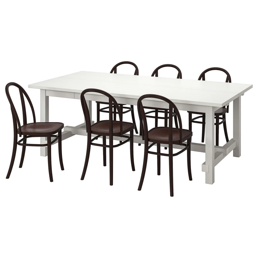 Стол и 6 стульев - NORDVIKEN / SKOGSBO IKEA/ НОРДВИКЕН/ СКОГСБО ИКЕА, 105х75 см, белый/коричневый (изображение №1)
