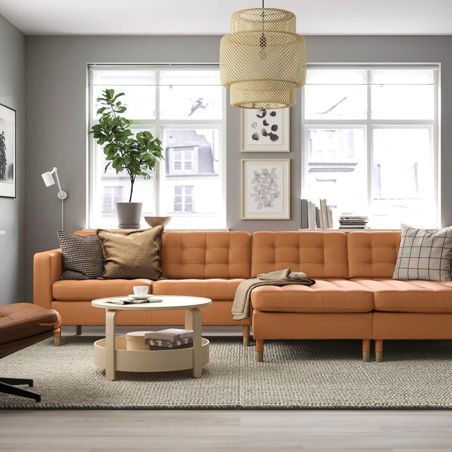 4-местный диван с шезлонгом - IKEA LANDSKRONA, 78x320см, оранжевый, ЛАНДСКРУНА ИКЕА (изображение №2)