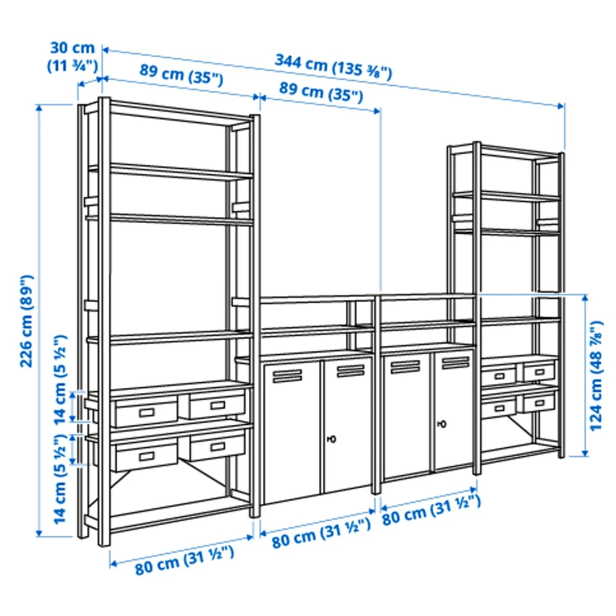 Комбинация для хранения - IKEA IVAR/ ИВАР ИКЕА, 344х30х226 см, сосна/белый (изображение №4)