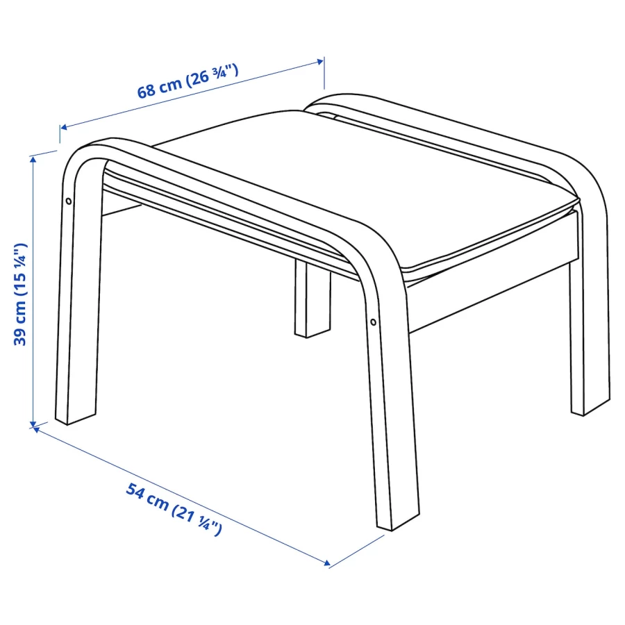 Табурет для ног - IKEA POАNG/ПОЭНГ ИКЕА, 39х68х54 см,коричневый/бежевый (изображение №4)