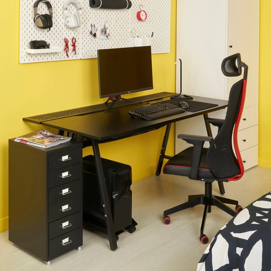 Игровой стол и стул с тумбой - IKEA UTESPELARE/MATCHSPEL, черный, 160х80х66-78 см, УТЕСПЕЛАРЕ/МАТЧСПЕЛ ИКЕА (изображение №2)