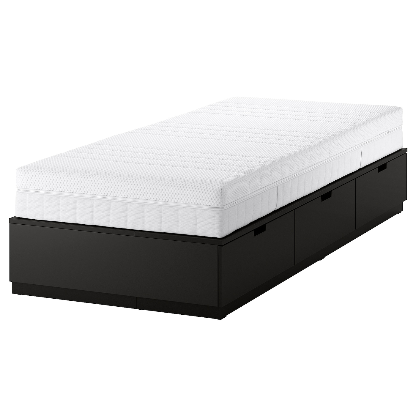 Каркас кровати с местом для хранения и матрасом - IKEA NORDLI, 200х90 см, матрас средне-жесткий, черный, НОРДЛИ ИКЕА