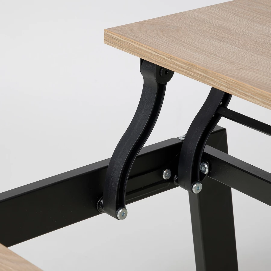 Журнальный столик, регулируемый - IKEA ИКЕА LJUNGSBRO, 104x70 см, черный/дуб (изображение №8)