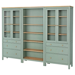 Комбинация для хранения - IKEA HEMNES/ ХЕМНЕС ИКЕА, 270x197 см, серо-зеленый/светло-коричневая морилка