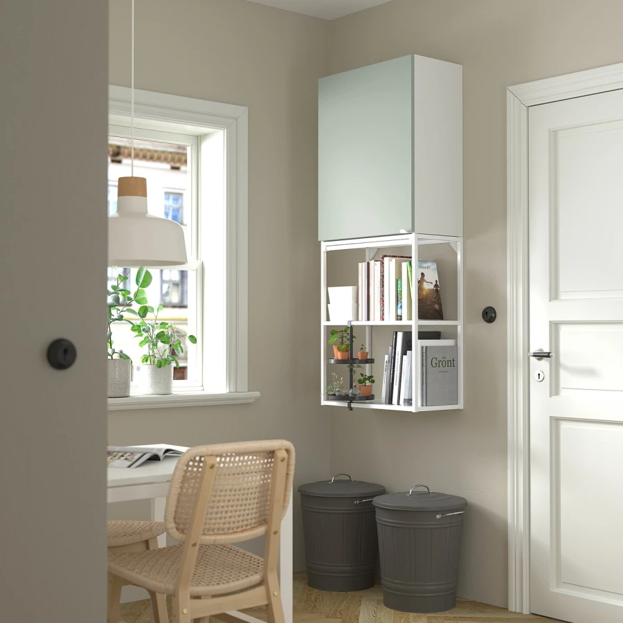 Навесной шкаф - ENHET IKEA/ ЭНХЕТ ИКЕА,   60x32x150 см, белый/серо-зеленый (изображение №2)