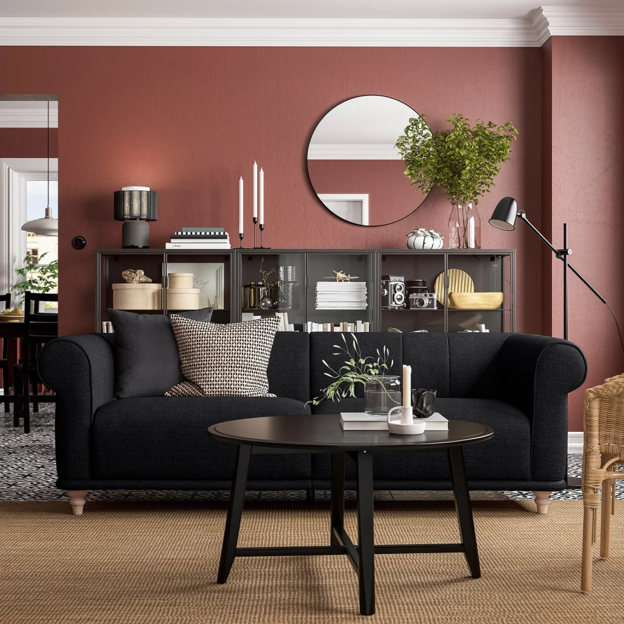 3-местный диван - IKEA VISKAFORS, 74x90x224см, черный, ВИСКАФОРС ИКЕА (изображение №2)