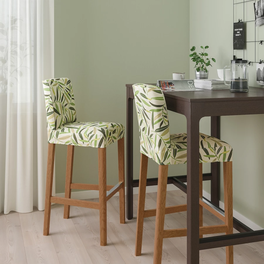 Барный стул со спинкой - BERGMUND IKEA/БЕРГМУНД ИКЕА, 110х45х49 см, белый с рисунком (изображение №2)