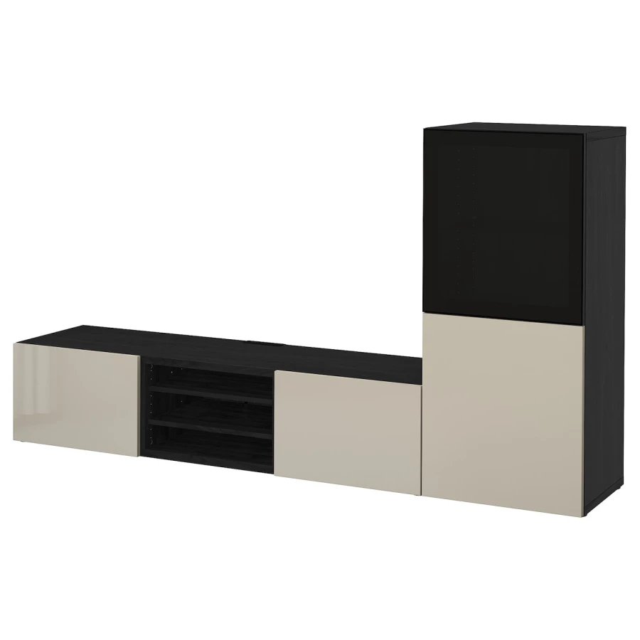 Комбинация для хранения ТВ - IKEA BESTÅ/BESTA, 129x42x240см, черный/светло-коричневый, БЕСТО ИКЕА (изображение №1)
