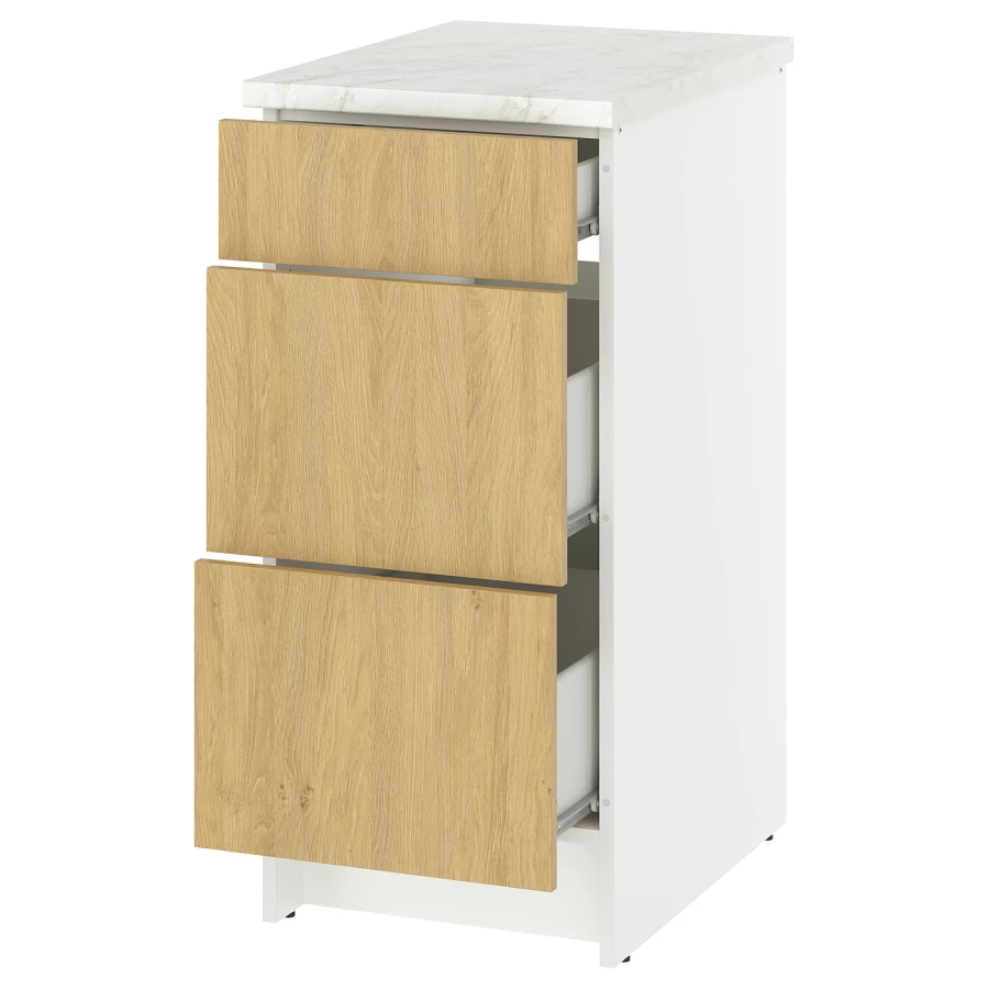 Напольный шкаф с выдвижными ящиками - IKEA KNOXHULT/КНОКСХУЛЬТ ИКЕА, 91x61x40см, белый/под беленый дуб (изображение №1)