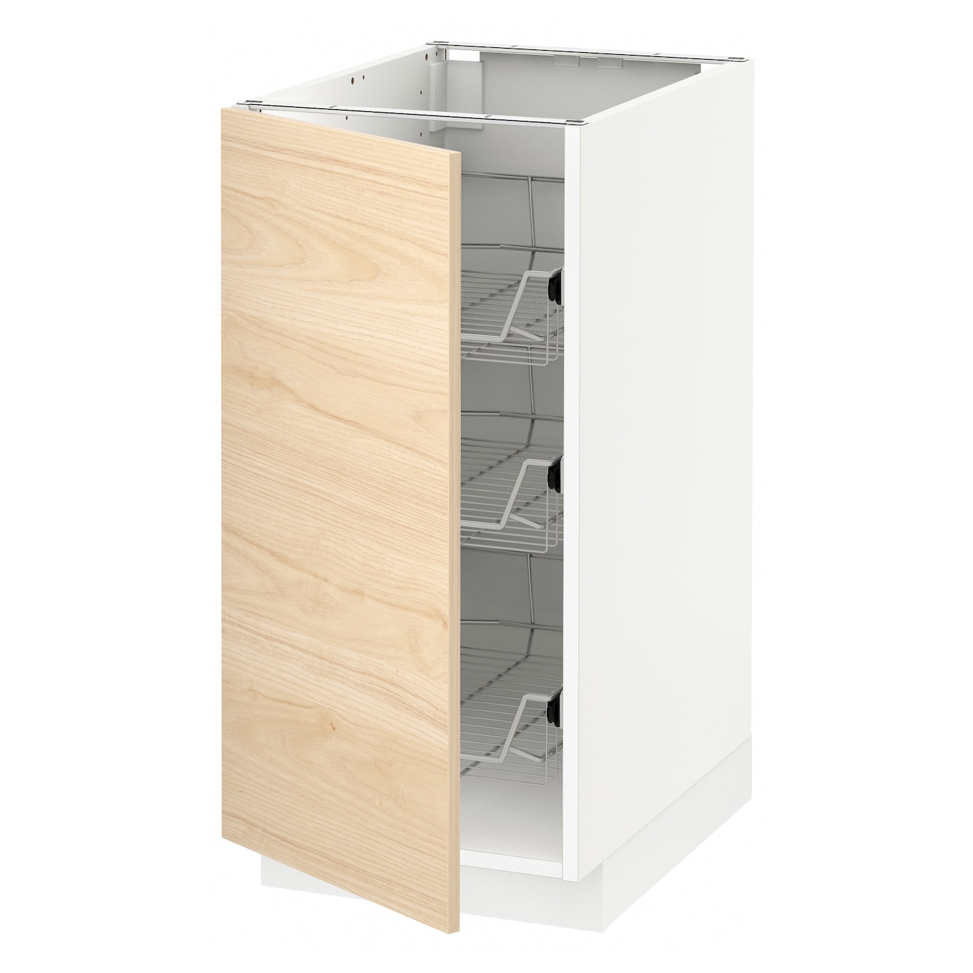 Напольный шкаф - IKEA METOD, 88x62x40см, белый/светлый ясень, МЕТОД ИКЕА