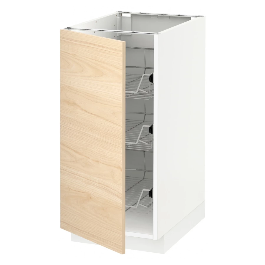 Напольный шкаф - IKEA METOD, 88x62x40см, белый/светлый ясень, МЕТОД ИКЕА (изображение №1)