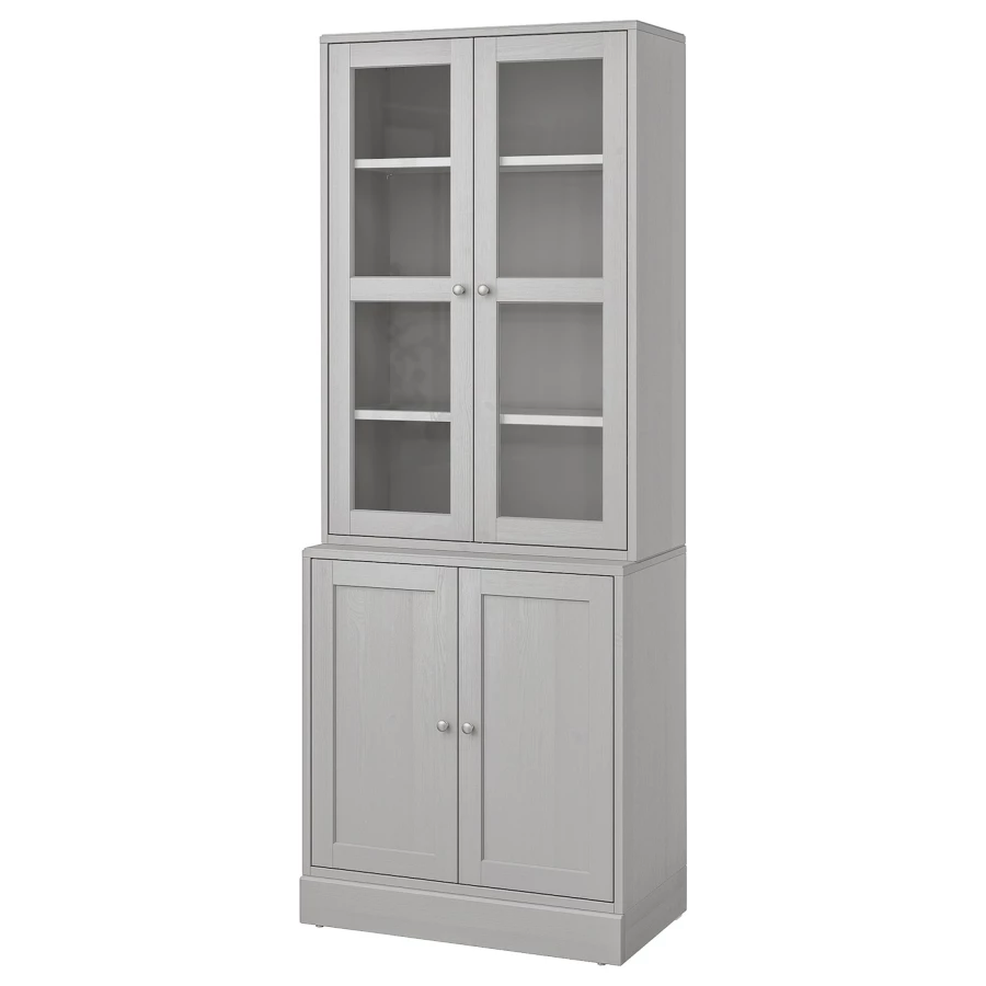 Шкаф со стеклянными дверцами- HAVSTA IKEA/ ХАВСТА ИКЕА, 81x212x47 см, серый (изображение №1)