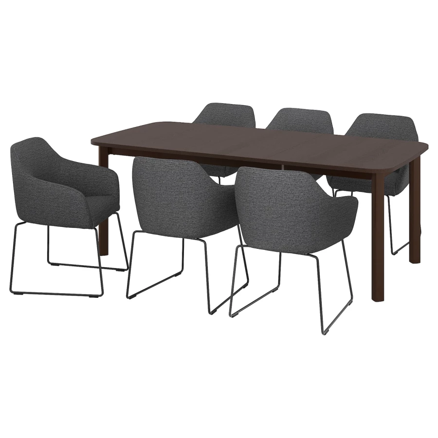 Стол и 6 стульев - STRANDTORP / TOSSBERG IKEA/ СТРАНДТРОП/ ТОССБЕРГ ИКЕА, 205х95х75 см, коричневый/серый (изображение №1)
