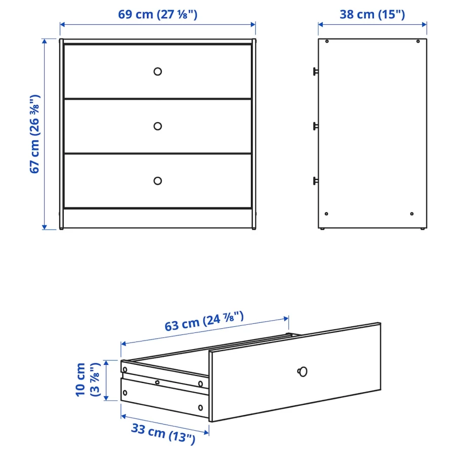 Комод с 3 ящиками - IKEA GURSKEN, 69x67 см, светло-бежевый ГУРСКЕН ИКЕА (изображение №6)
