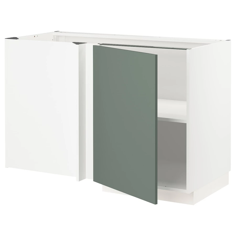 Угловой шкаф-тумба с полкой - IKEA METOD/МЕТОД ИКЕА, 128х68 см, белый/темно-зеленый (изображение №1)