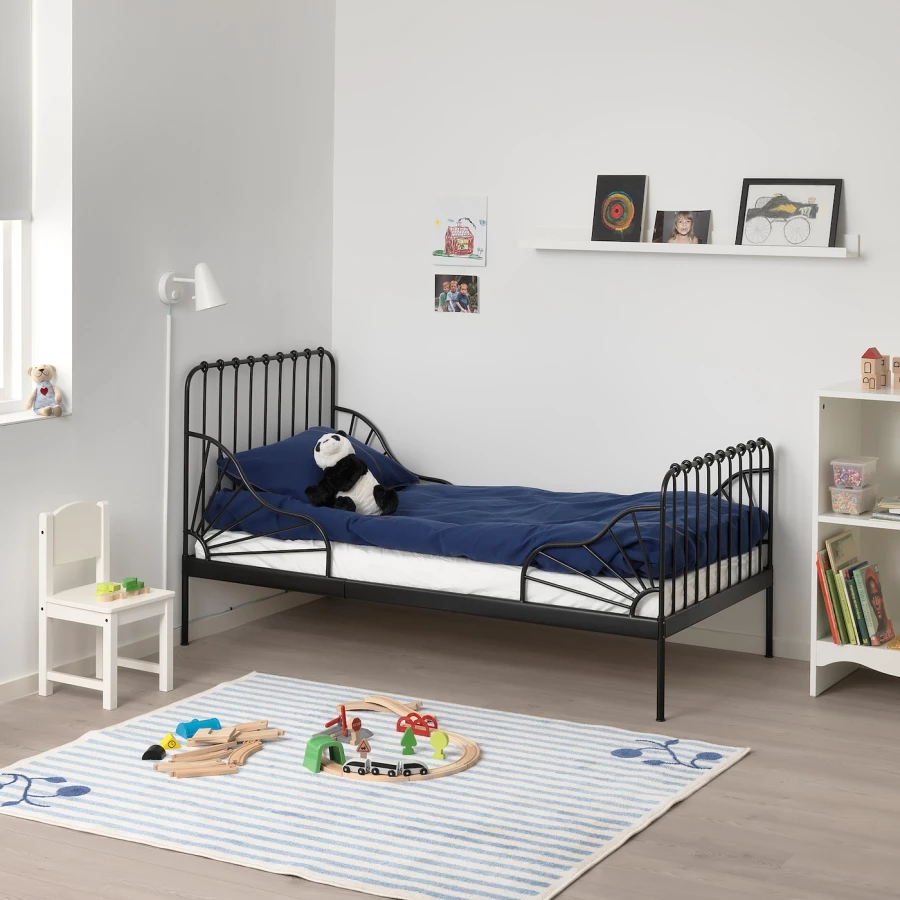 Кровать одноярусная - IKEA MINNEN/LURÖY/LUROY/МИННЕН /ЛУРОЙ ИКЕА, 80x200 см, черный/белый (изображение №4)