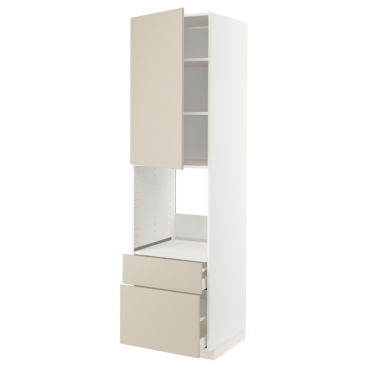 Высокий шкаф с ящиками - IKEA METOD/MAXIMERA/МЕТОД/МАКСИМЕРА ИКЕА, 220х60х60 см, белый/темно-бежевый