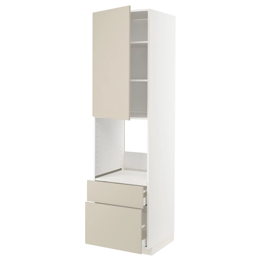 Высокий шкаф с ящиками - IKEA METOD/MAXIMERA/МЕТОД/МАКСИМЕРА ИКЕА, 220х60х60 см, белый/темно-бежевый (изображение №1)