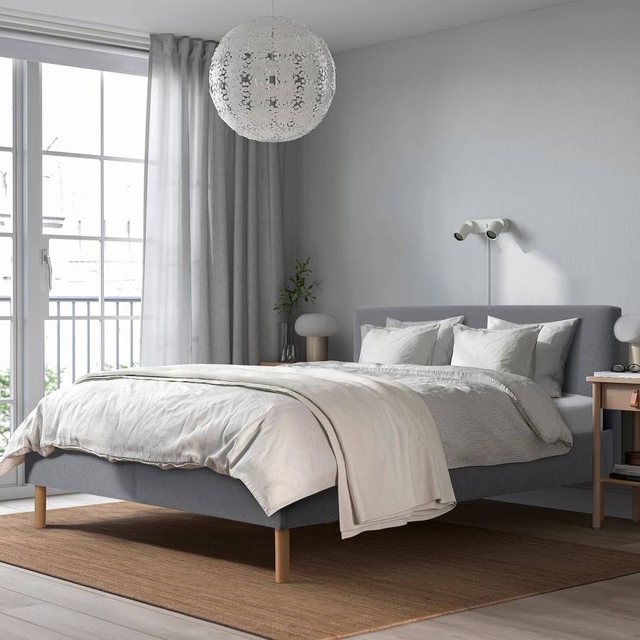 Каркас кровати с мягкой обивкой - IKEA NARRÖN/NARRON, 200х180 см, серый, НЭРРОН ИКЕА (изображение №6)