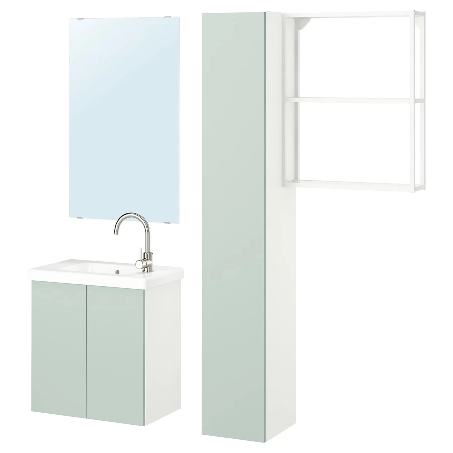 Комбинация для ванной - IKEA ENHET, 64х33х65 см, белый/серо-зеленый, ЭНХЕТ ИКЕА (изображение №1)