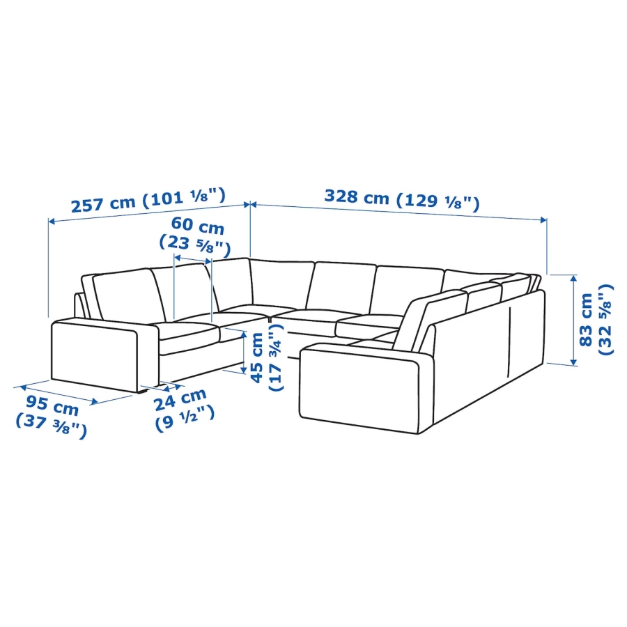 П-образный диван - IKEA KIVIK, 83x257x328см, серый, КИВИК ИКЕА (изображение №5)