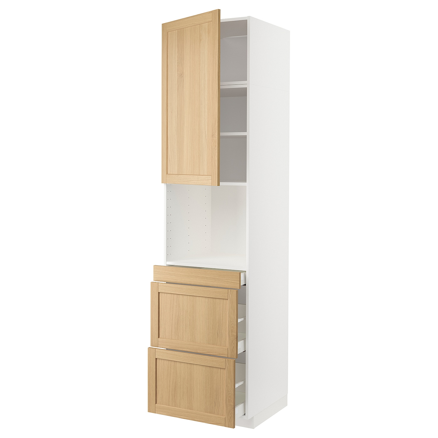 Высокий шкаф с ящиками - IKEA METOD/MAXIMERA/МЕТОД/МАКСИМЕРА ИКЕА, 240х60х60 см, белый/светло-коричневый