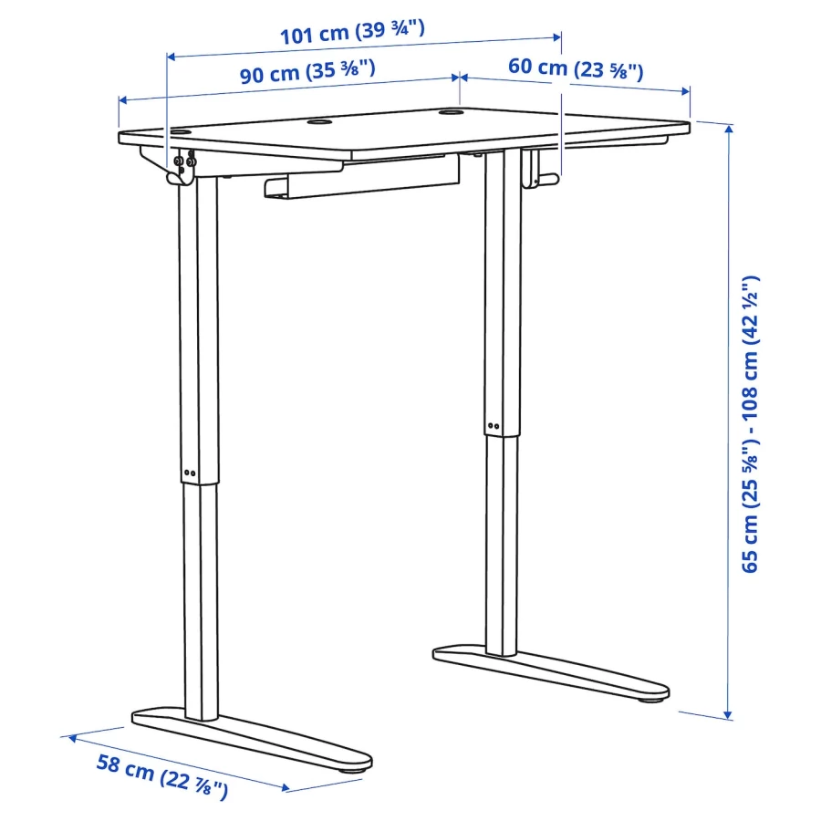 Письменный стол с регулировкой высотой - IKEA RELATERA/РЕЛАТЕРА ИКЕА, белый (изображение №2)