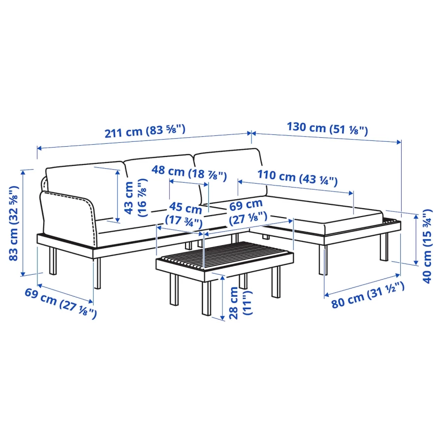 3-местный комплект садовой мебели - REVSKÄR / REVSKАR  IKEA/РЕВСКЕР ИКЕА,  211х65 см, серый (изображение №7)