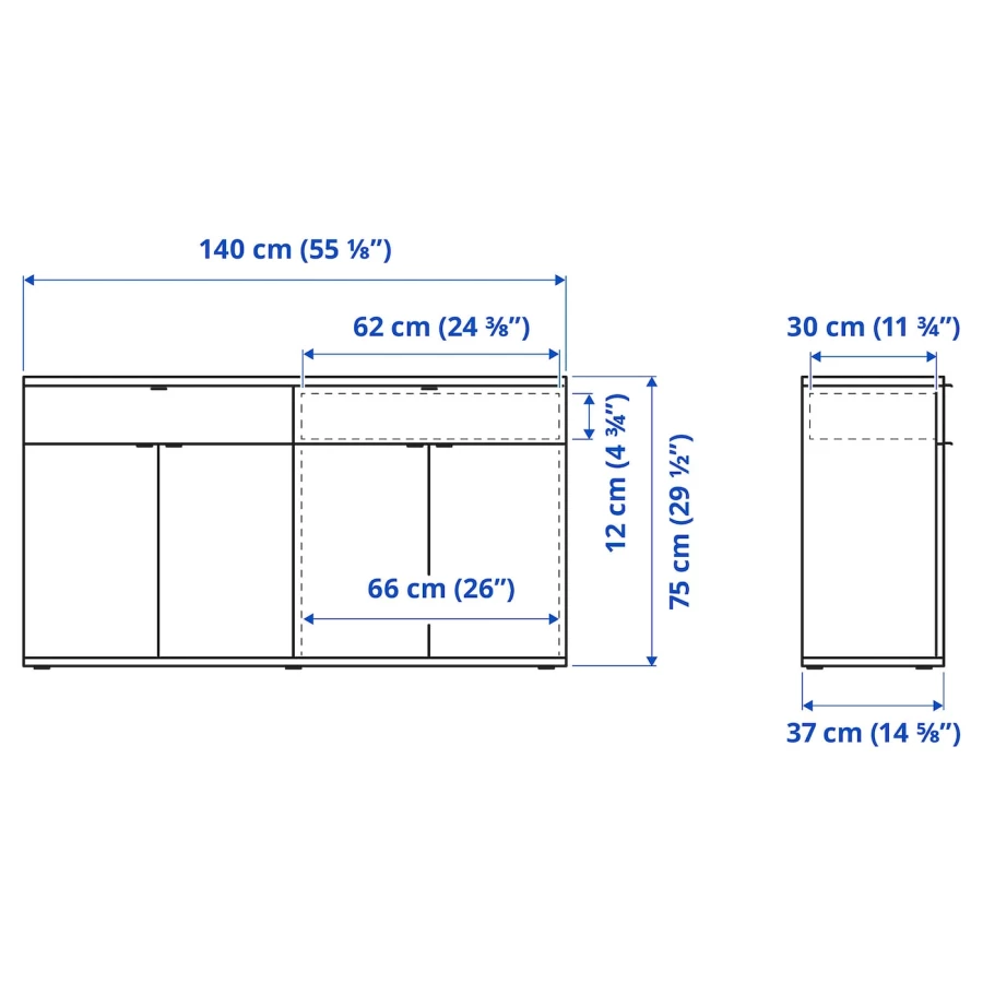 Шкаф - VIHALS  IKEA/ ВИХАЛС ИКЕА, 140x37x75 см, белый (изображение №6)