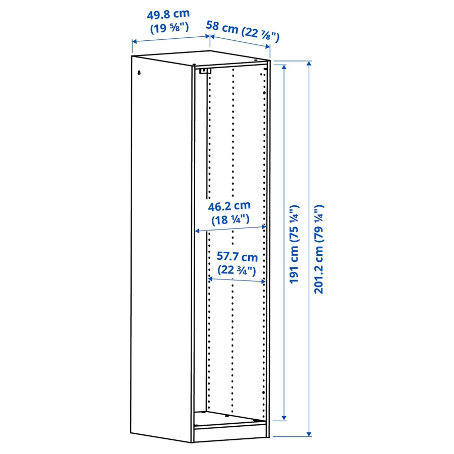 Каркас гардероба - IKEA PAX, 50x58x201 см, белый ПАКС ИКЕА (изображение №4)