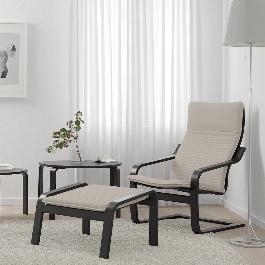 Кресло - IKEA POÄNG/POANG/ПОЭНГ ИКЕА, 68х82х100 см, серый (изображение №2)