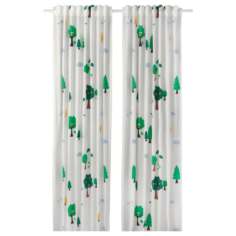 Гардина, 2 шт. - IKEA BRUMMIG, 300х120 см, белый/зеленый, БРУММИГ ИКЕА (изображение №1)