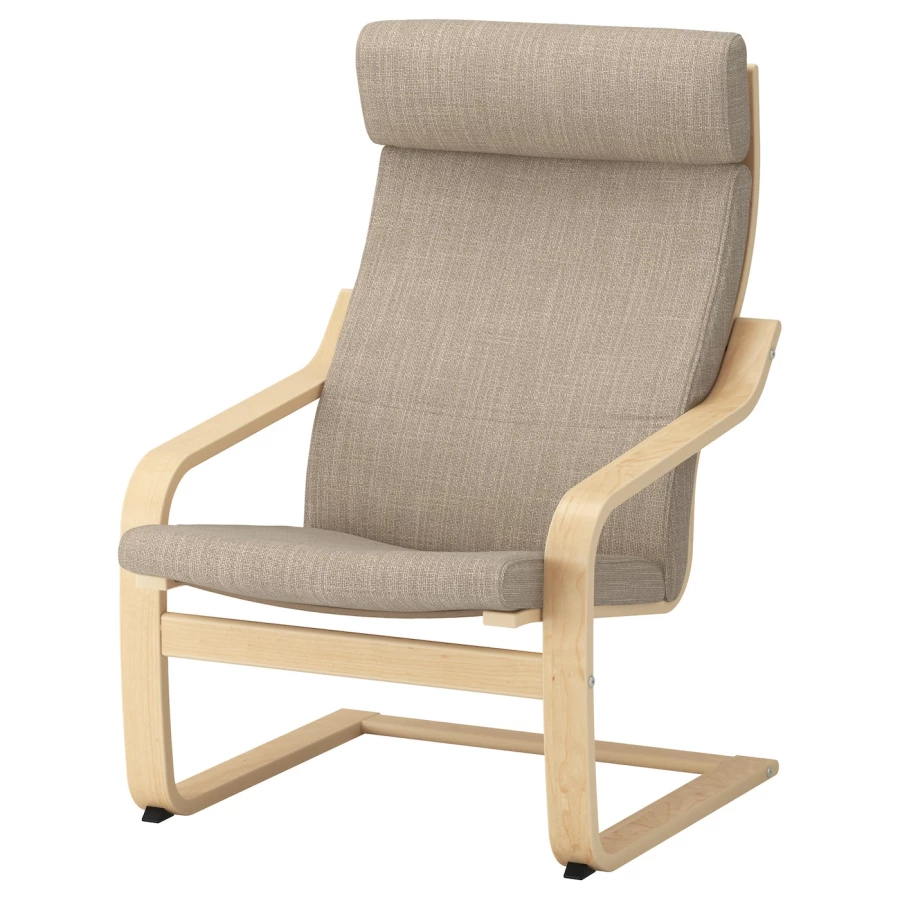 Кресло-качалка и табурет для ног - IKEA POÄNG/POANG/ПОЭНГ ИКЕА, 68х82х100 см, бежевый (изображение №2)
