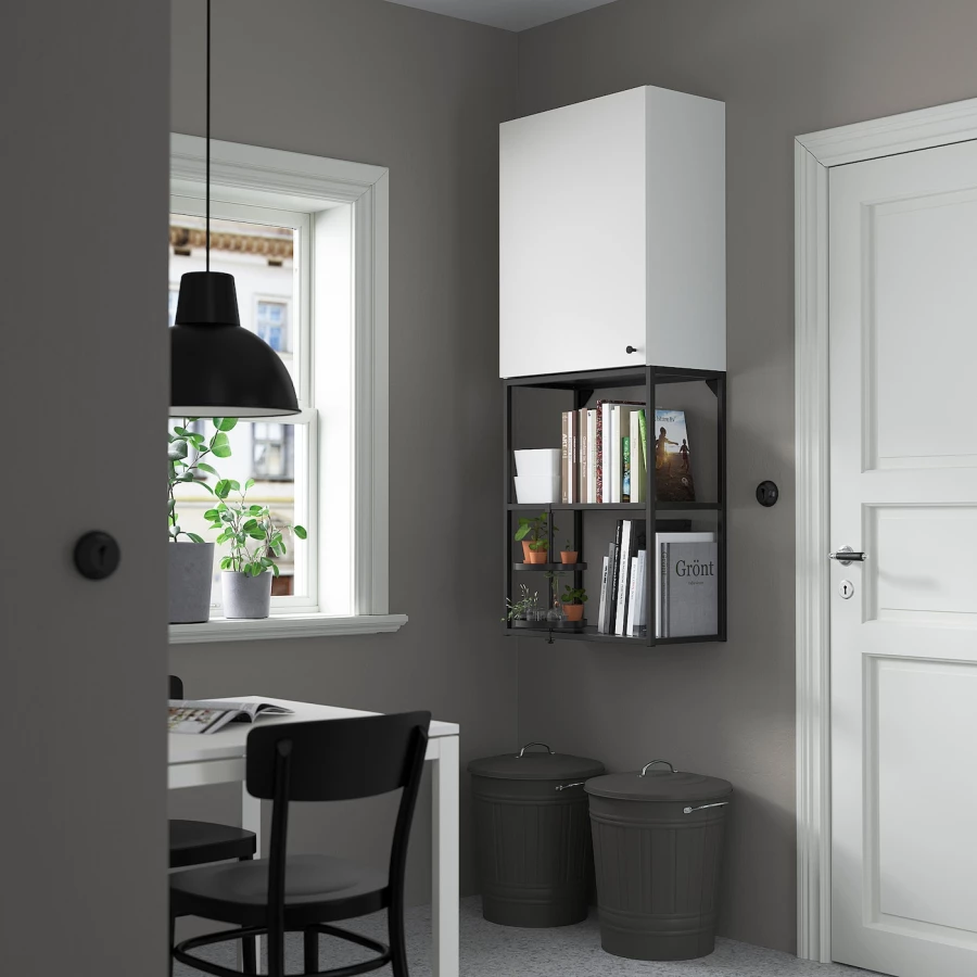 Навесной шкаф - ENHET IKEA/ ЭНХЕТ ИКЕА,   60x32x150 см, белый/черный (изображение №2)