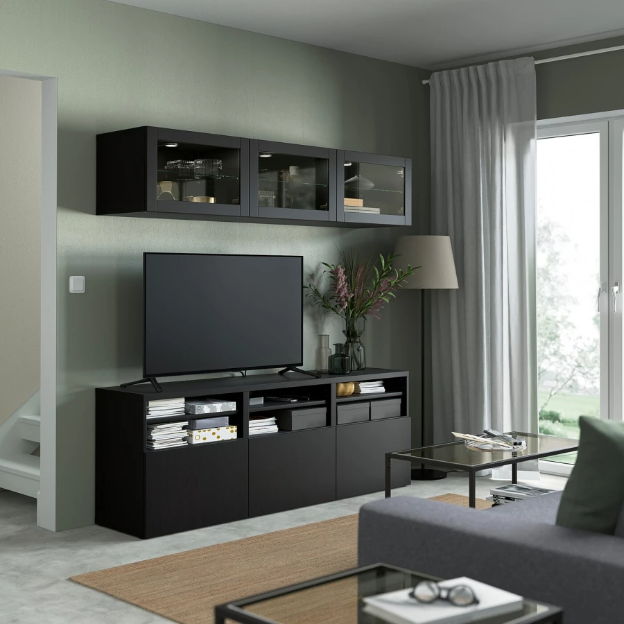 Комбинация для хранения ТВ - IKEA BESTÅ/BESTA, 192x42x180см, черный, БЕСТО ИКЕА (изображение №3)