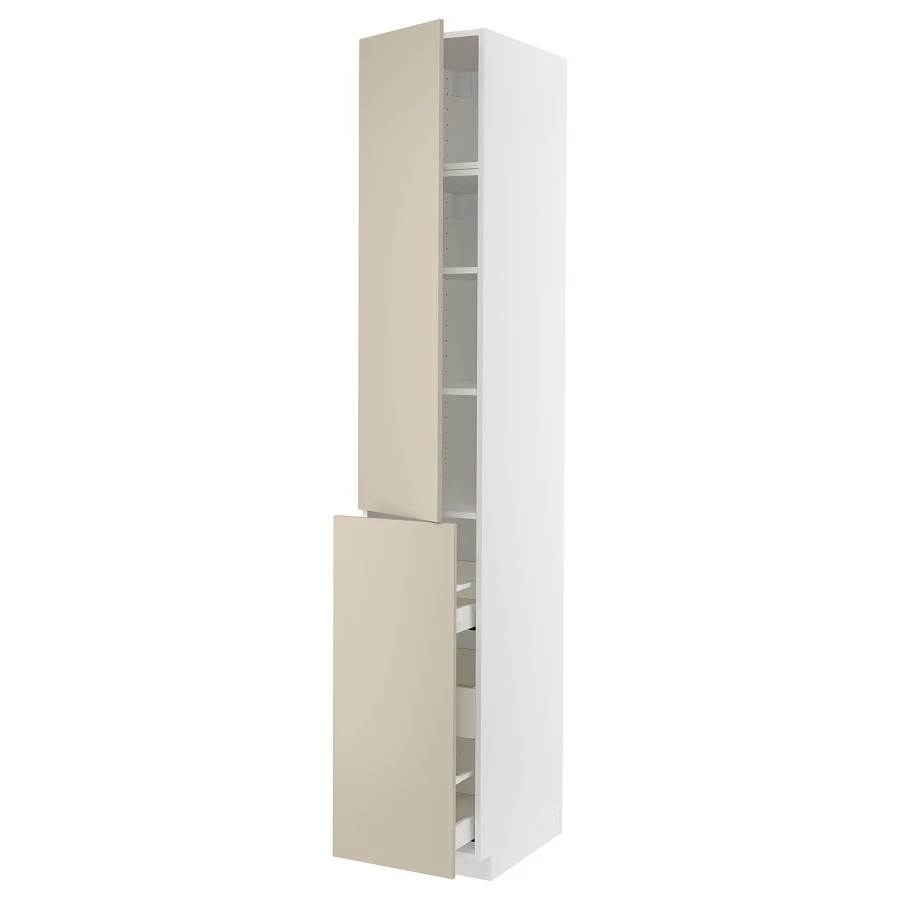 Высокий шкаф - IKEA METOD/MAXIMERA/МЕТОД/МАКСИМЕРА ИКЕА, 240х60х40 см, белый/бежевый (изображение №1)