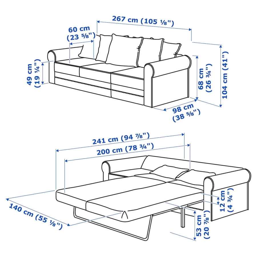 3-местный диван-кровать - IKEA GRÖNLID/GRONLID, 98x267см, черный, ГРОНЛИД ИКЕА (изображение №5)