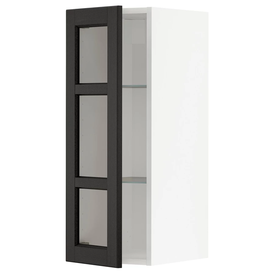 Шкаф со стеклянными дверцами  - METOD  IKEA/  МЕТОД ИКЕА, 30х80 см, белый/черный (изображение №1)