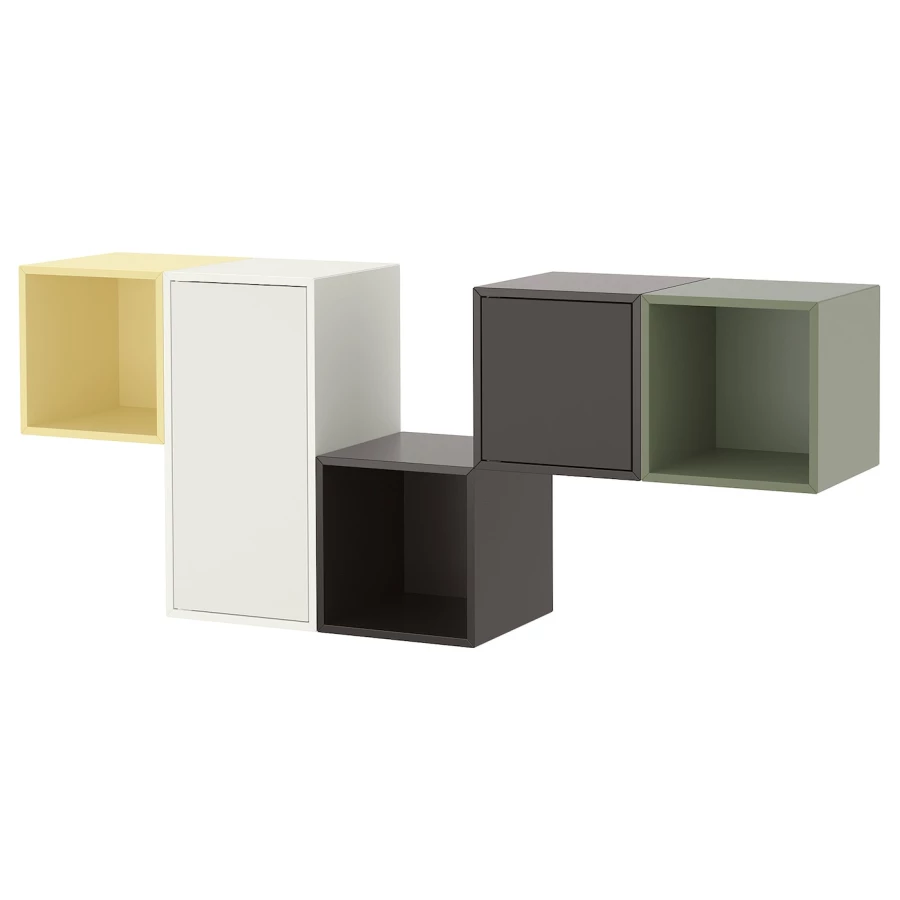 Комбинация для хранения - EKET IKEA/ ЭКЕТ ИКЕА,  175х70 см,  коричневы/белый/желтый/зеленый (изображение №1)