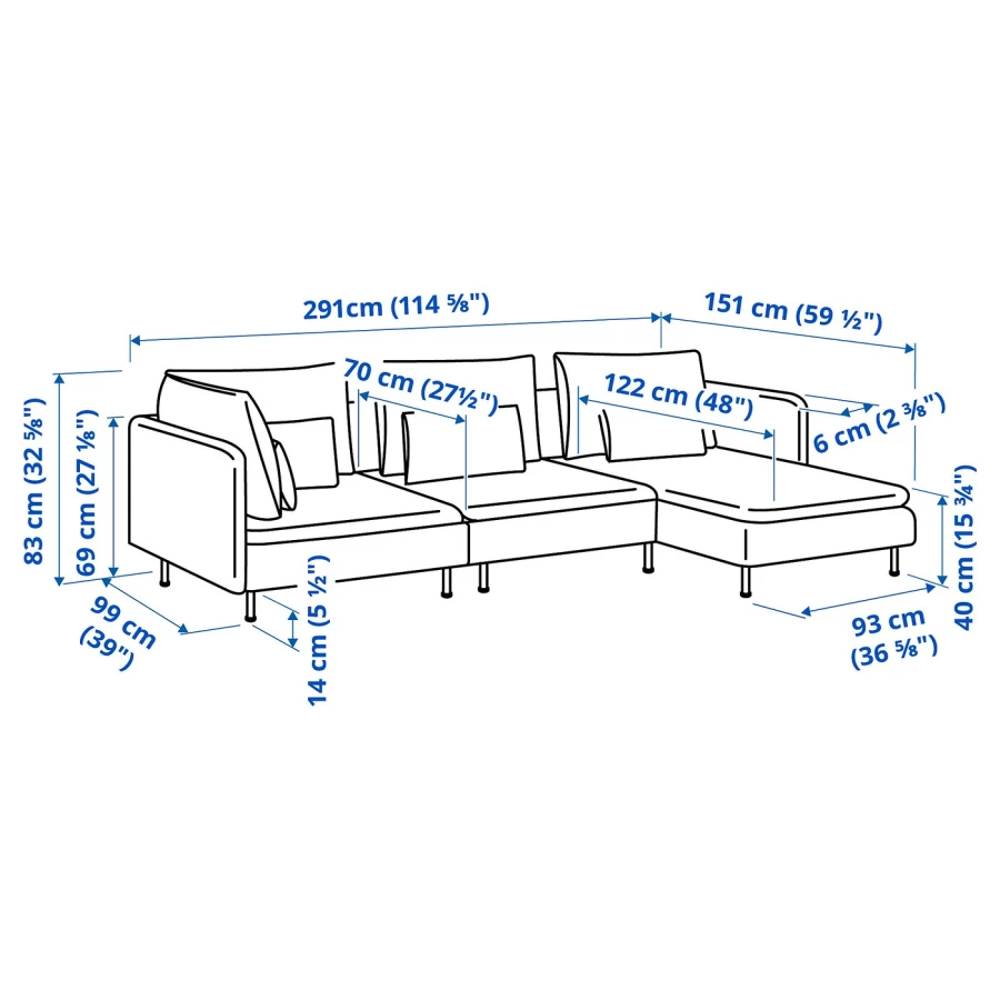 4-местный угловой диван с шезлонгом - IKEA SÖDERHAMN/SODERHAMN/СЁДЕРХАМН ИКЕА, 291/151х69х99 см, красный (изображение №4)