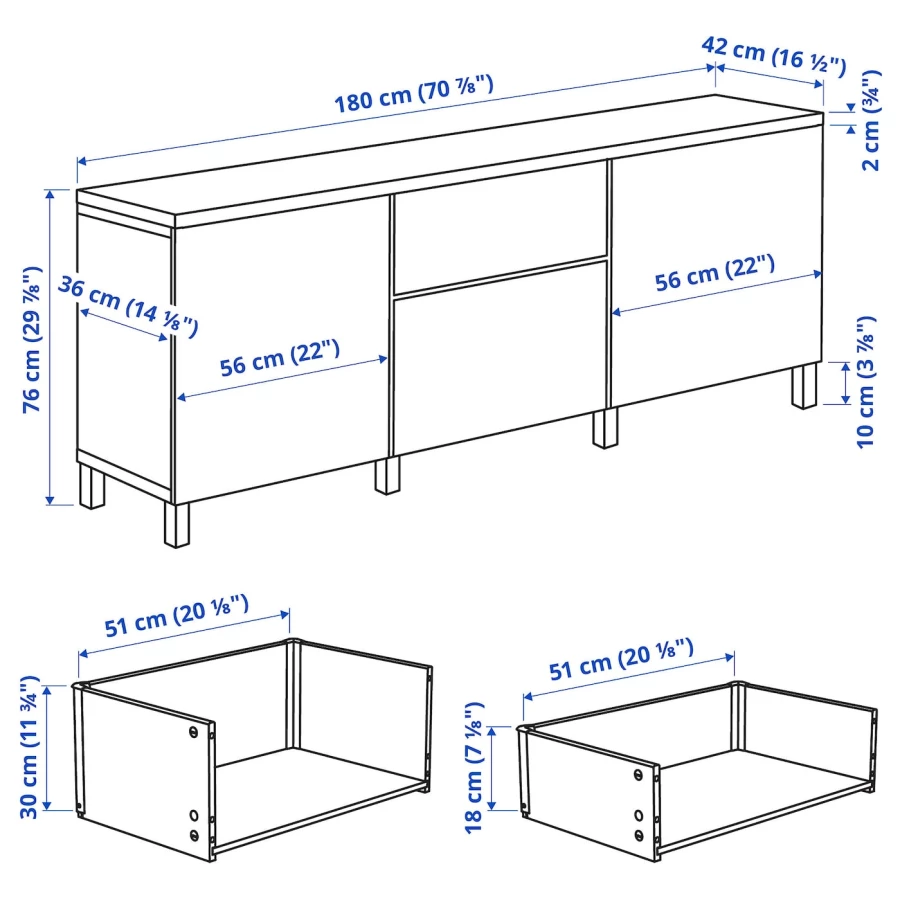 Комбинация для хранения - BESTÅ/ BESTА IKEA/ БЕСТА/БЕСТО ИКЕА, 180х76 см, белый/под беленый дуб (изображение №5)