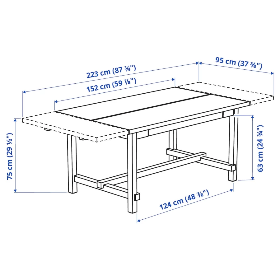 Раздвижной обеденный стол - IKEA NORDVIKEN/НОРДВКЕН ИКЕА, 75х152/223х105 см, белый (изображение №5)
