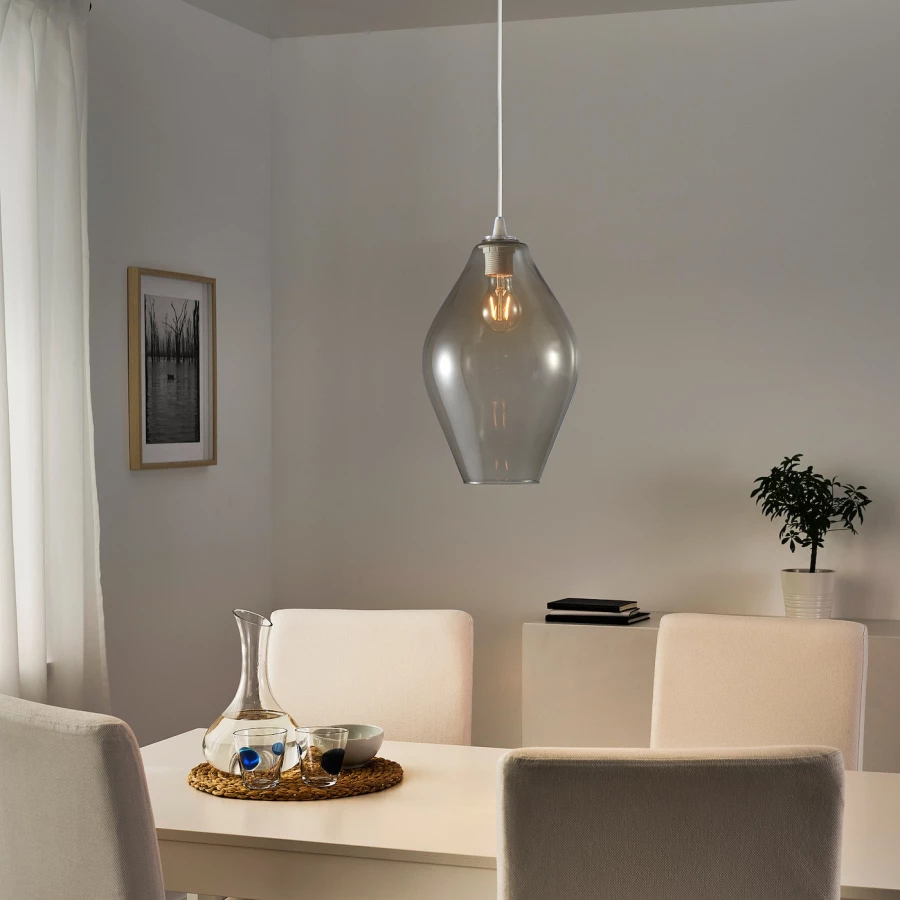 Абажур подвесного светильника - IKEA HOLMEJA/ХОЛМЕЯ ИКЕА, 22х22х33 см, прозрачный темный (изображение №2)