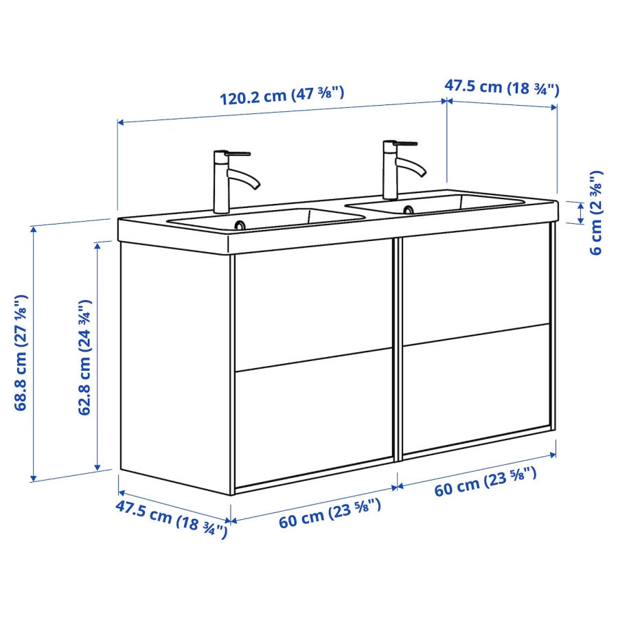 Тумба для ванной  - ÄNGSJÖN / BACKSJÖN/АNGSJОN / BACKSJОN IKEA/ЭНГСЬЕН/БЭКСЬЕН ИКЕА, 69х122 см, белый (изображение №6)