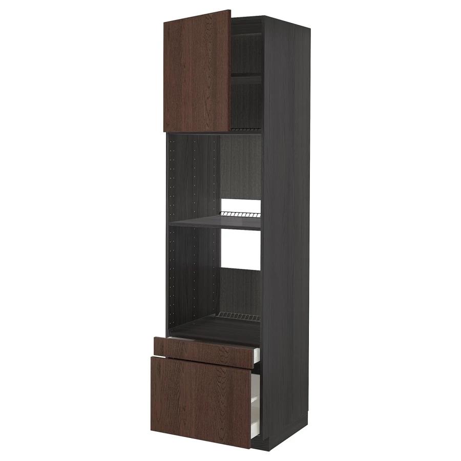 Высокий шкаф - IKEA METOD/MAXIMERA/МЕТОД/МАКСИМЕРА ИКЕА, 220х60х60 см, коричневый/черный (изображение №1)