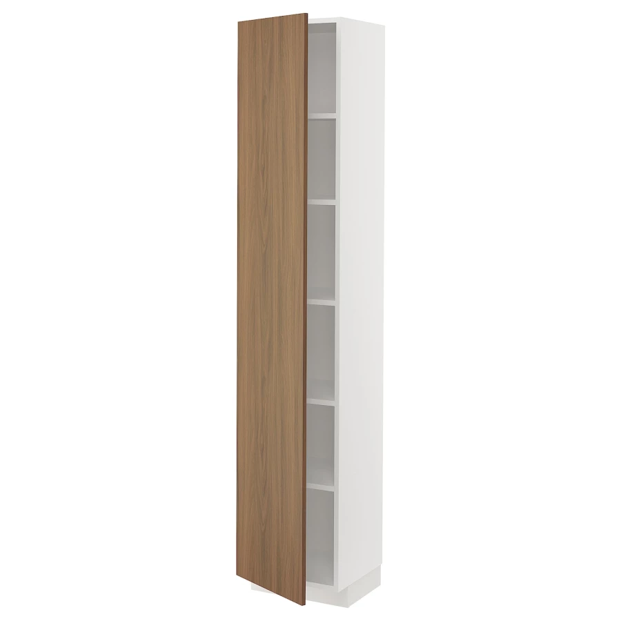 Высокий кухонный шкаф с полками - IKEA METOD/МЕТОД ИКЕА, 200х37х40 см, белый/коричневый (изображение №1)