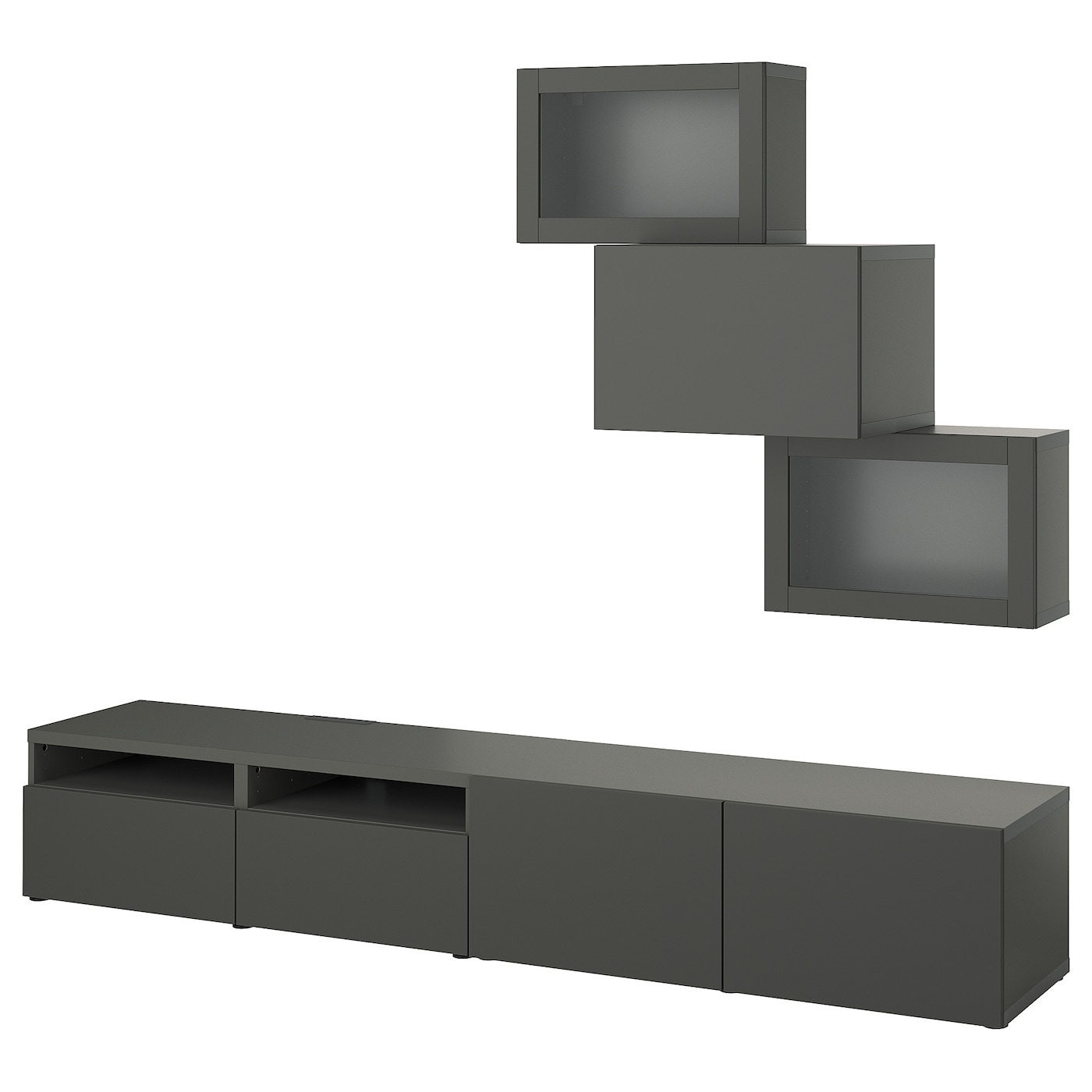 Комбинация для хранения ТВ - IKEA BESTÅ/BESTA, 190x42x240см, темно-серый, БЕСТО ИКЕА